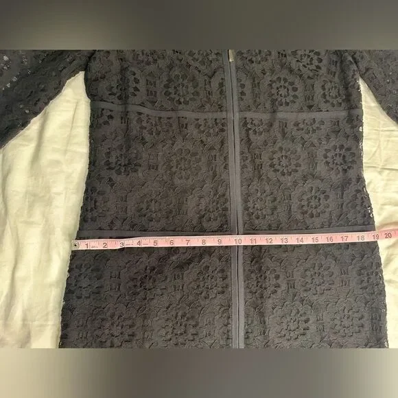 NWT Laundry by Shelli Segal Black Lace Long Sleeve Zip Front Shift Dress Size 12 - Picture 7 of 13